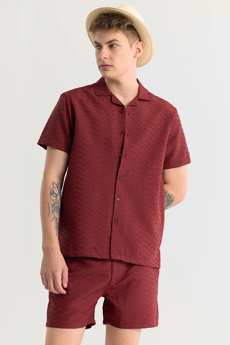 Cross Wave Maroon Textured Co-Ords