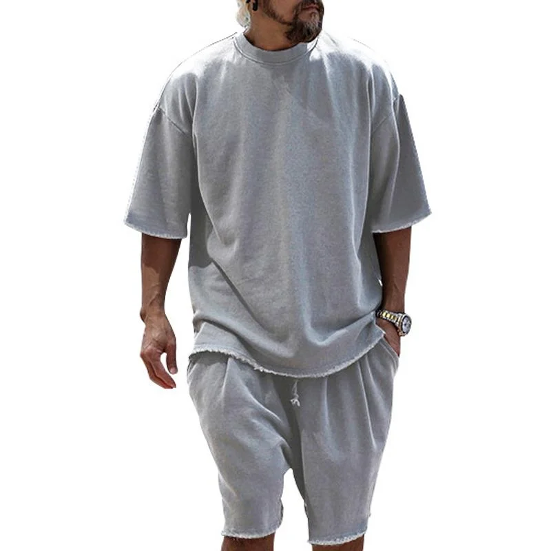 Men's Fashion Loose Short Sleeve T-shirt and Shorts Set 02514856Z