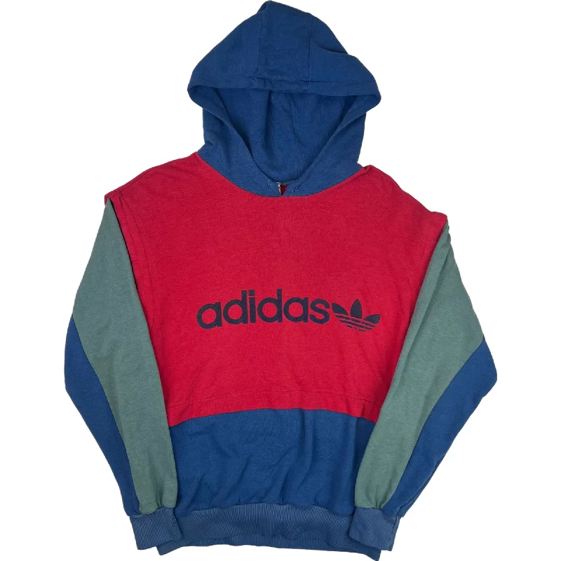 Vintage 80's Adidas Colourblock Hooded Sweatshirt Red Blue Rare