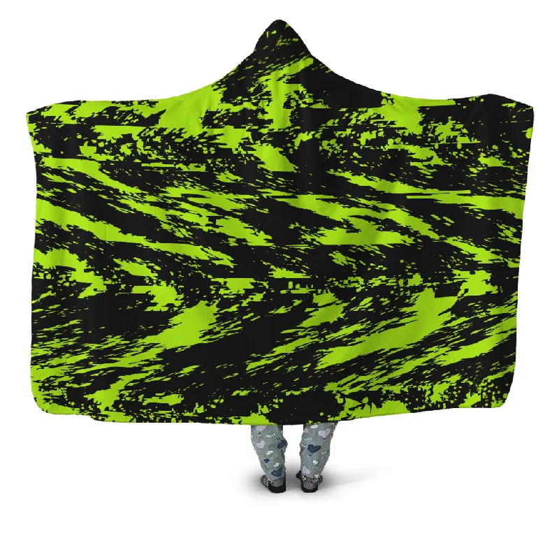 Black Lime Bolt Glitch Hooded Blanket