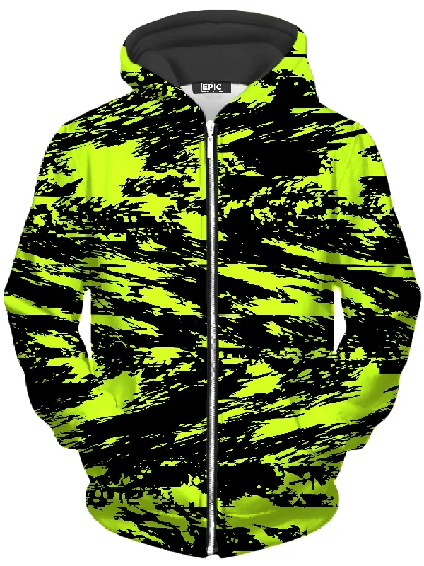 Black Lime Bolt Glitch Unisex Zip-Up Hoodie