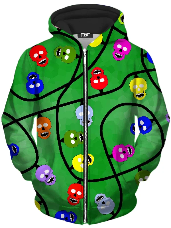 Christmas Skulls Green Unisex Zip-Up Hoodie