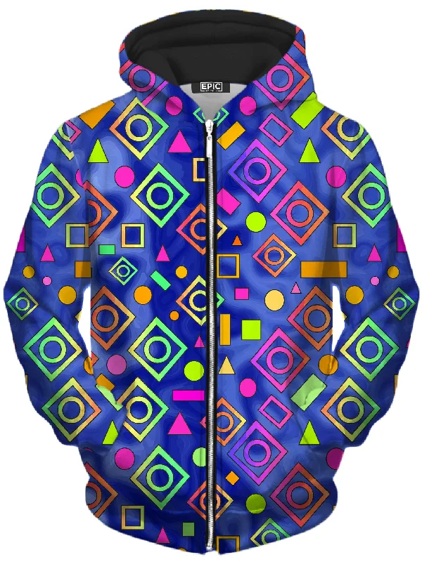 Geometric On Blue Unisex Zip-Up Hoodie