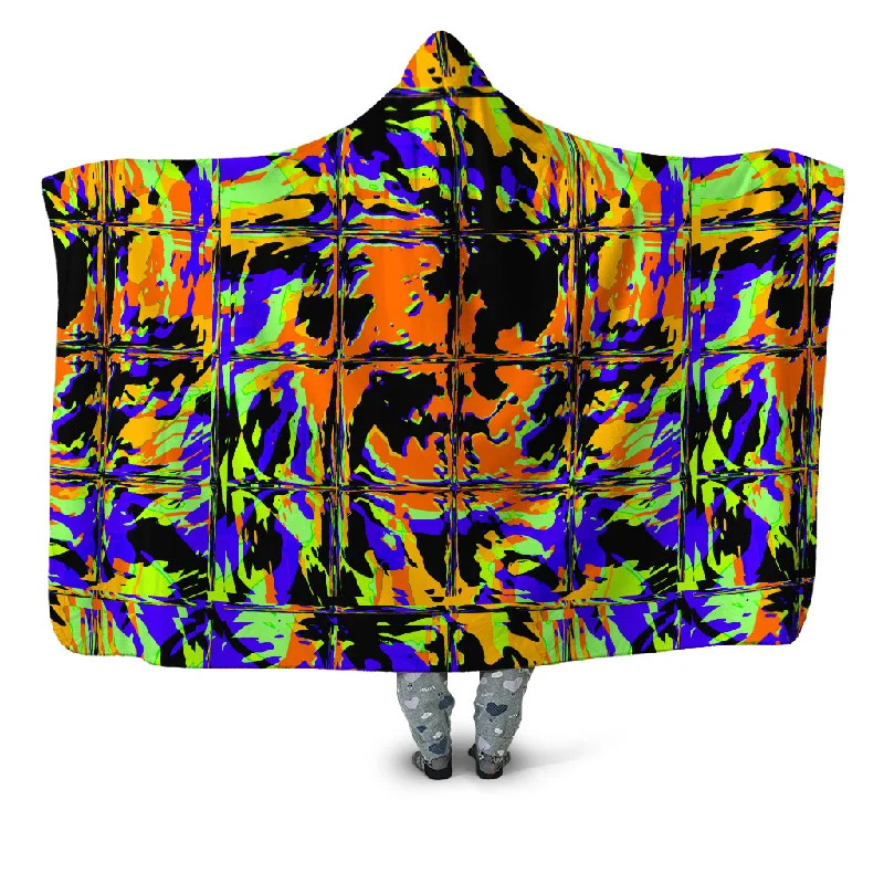 Orange Violet Rave Glitch Hooded Blanket
