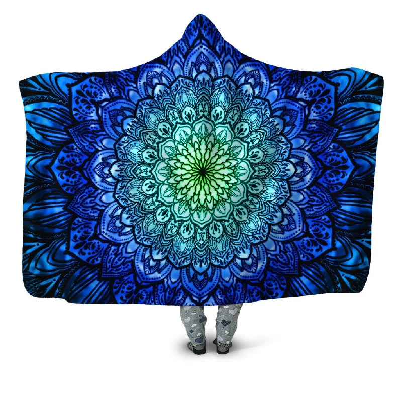 Ornate Mandala Blue Hooded Blanket