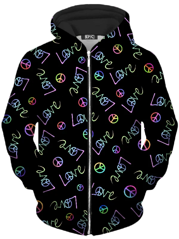 Peace and Love Unisex Zip-Up Hoodie