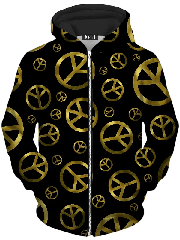 Peace Sign Gold Unisex Zip-Up Hoodie