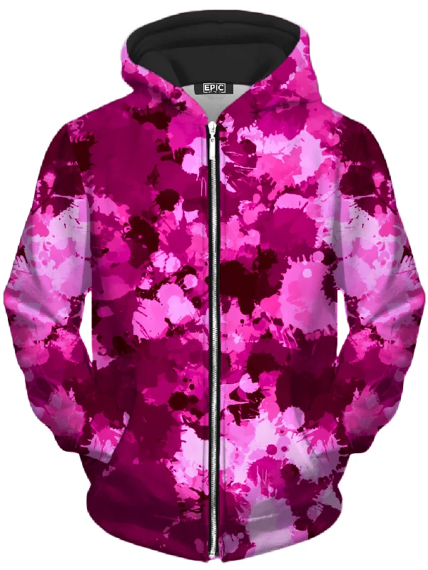 Pink Berry Paint Splatter Unisex Zip-Up Hoodie