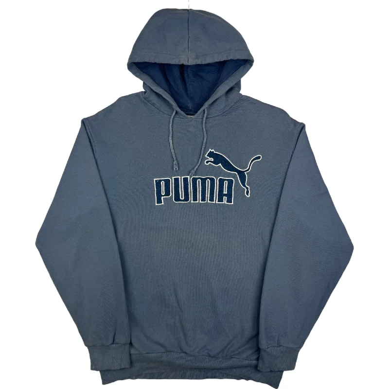 Puma 90's Embroidered Felt Logo Hooded Sweatshirt Blue
