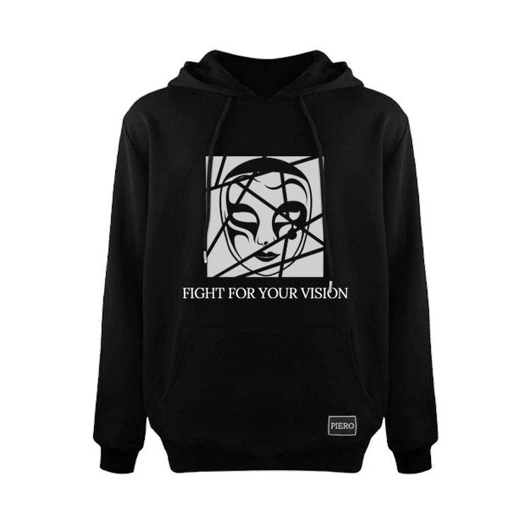 Slim Fit Black Hoodie Reflective Fight For Your Vision Square Logo Heavy Organic Cotton