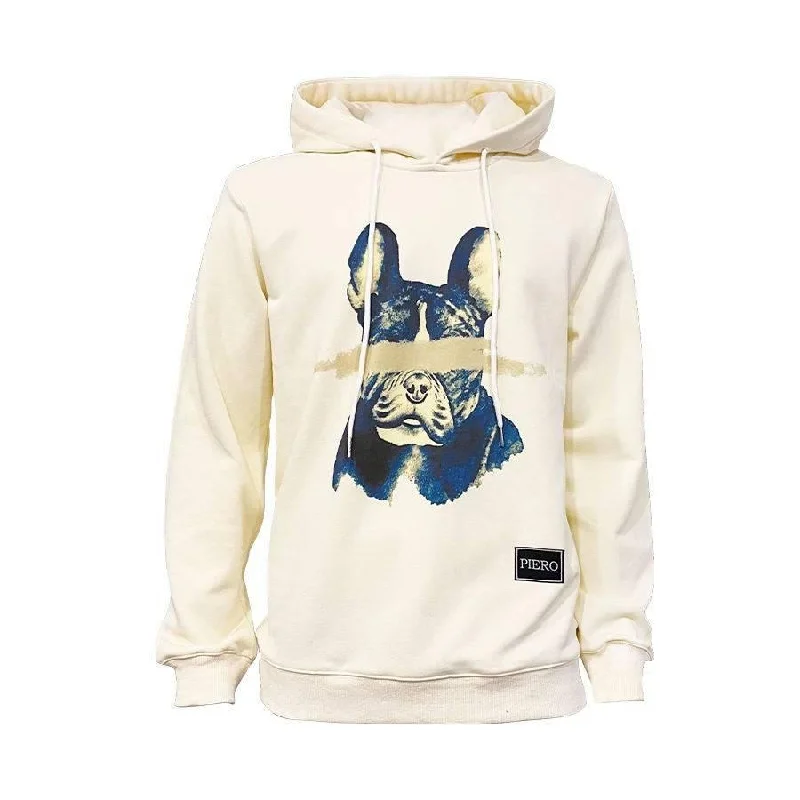 Slim Fit Off White Hoodie Crazy Dog Design Heavy Organic Cotton