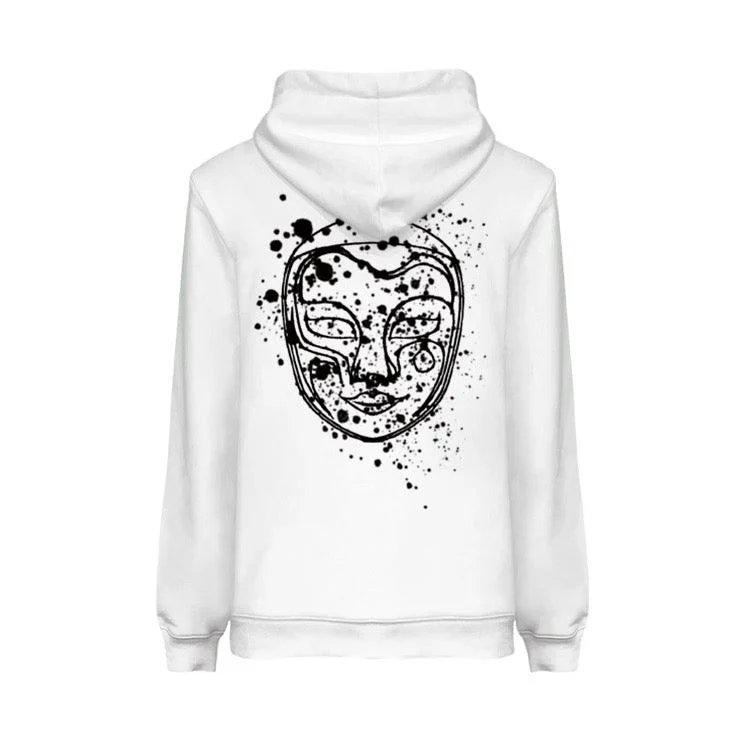 Slim Fit White Hoodie Black Spots Over Logo Luxury Design Heavy Organic Cotton