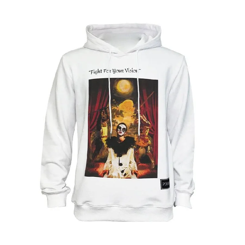 Slim Fit White Hoodie Fight For Your Vision Organic Heavy Cotton