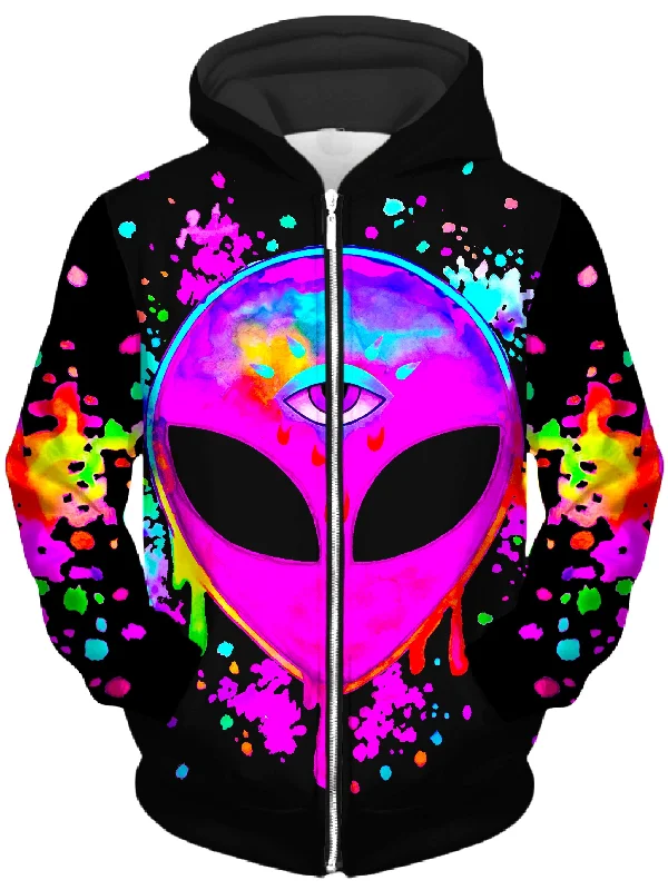 Splatter Alien Pink Unisex Zip-Up Hoodie