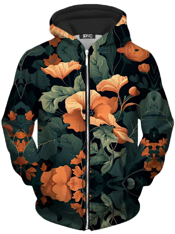 Tangerine Floral Unisex Zip-Up Hoodie