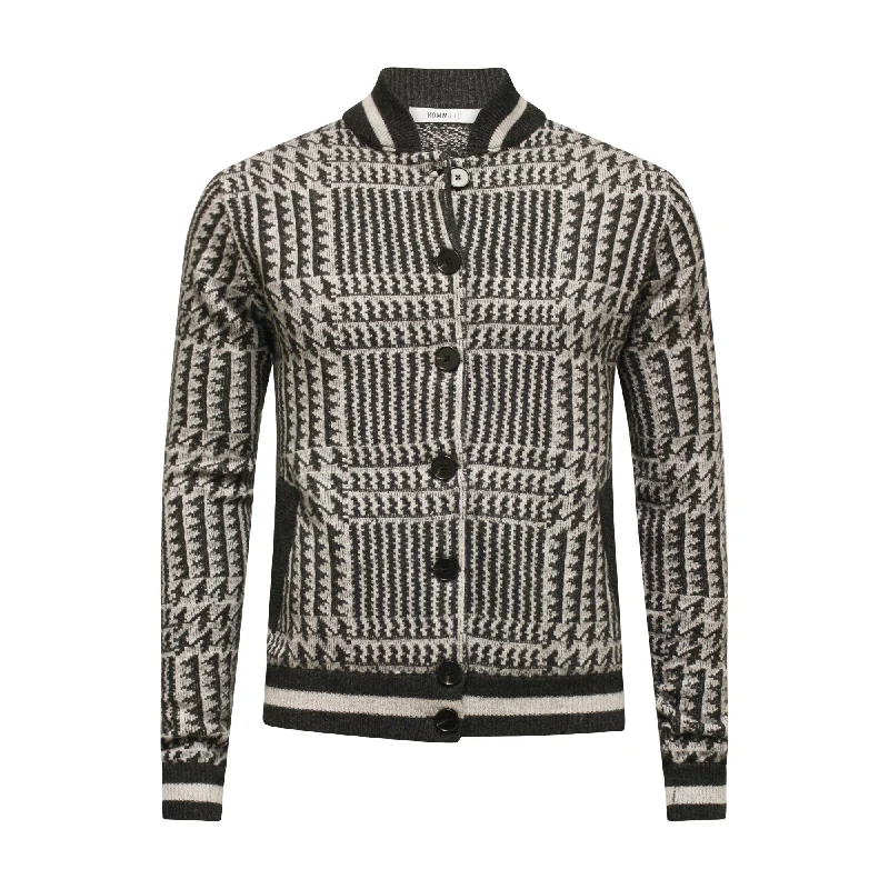 Cashmere Bomber Jacket in Houndstooth stitch Bezoudun Charcoal Grey