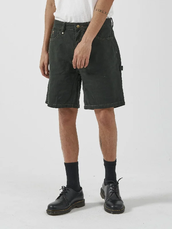 Slacker Denim Short - Oil Green-Tobacco