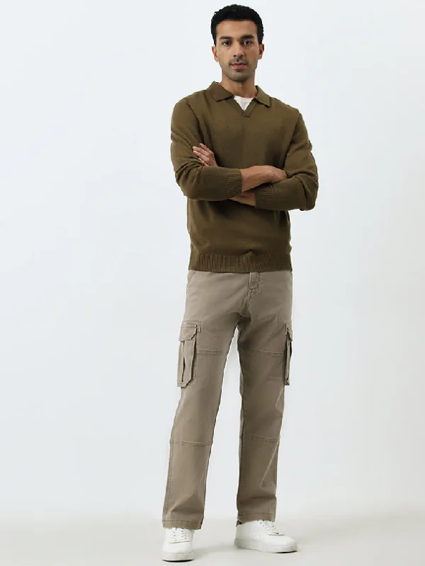 WES Casuals Taupe Relaxed - Fit Mid - Rise Cargo Jeans