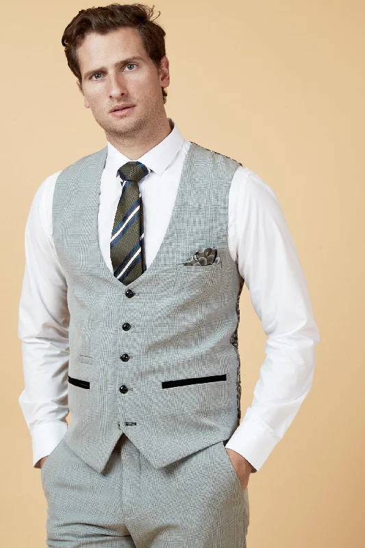 BROMLEY - Silver Grey Single Breasted Check Waistcoat