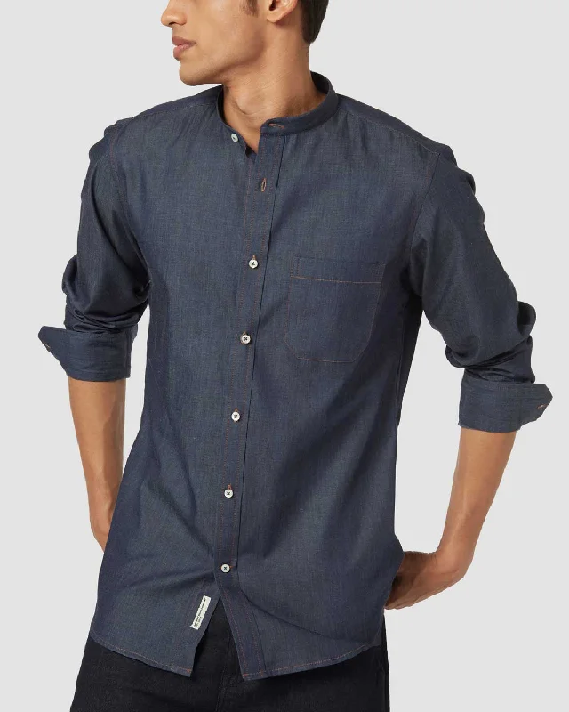 Contrast Stitched Denim Shirt - Dark Blue