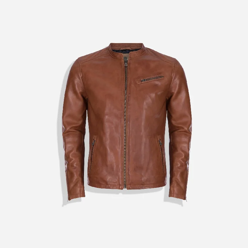 Mandarin Collar Leather Jacket