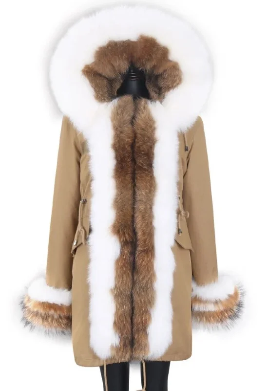 Camel Fur Lined Fox Fur Parka