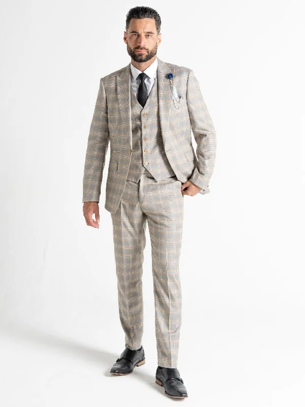 CHARLES LIGHT GREY WITH WHITE AND CARAMEL CHECKS DETAILING