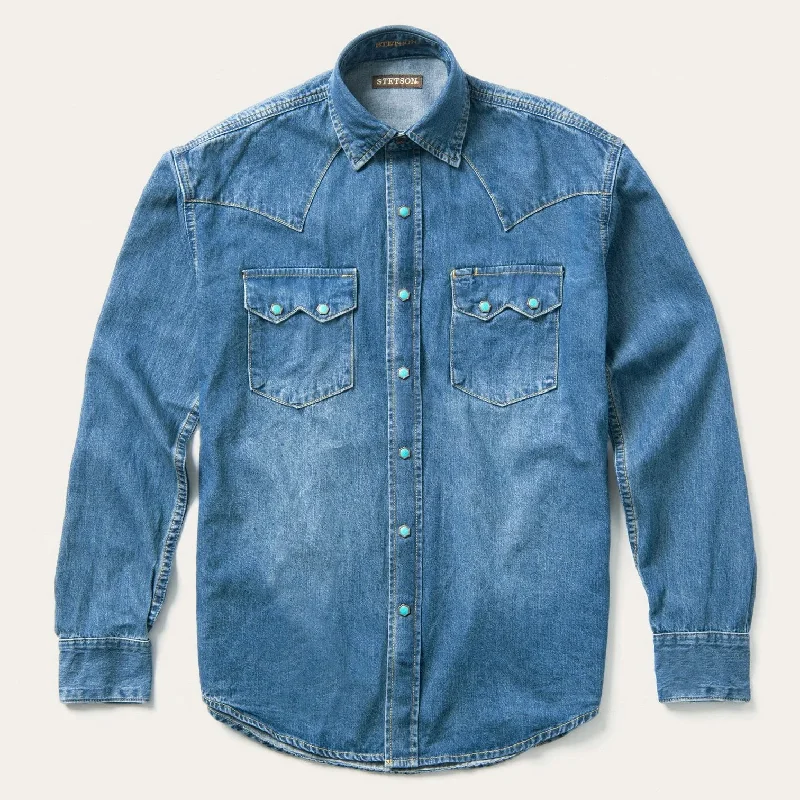 Turquoise Snap Western Denim Shirt