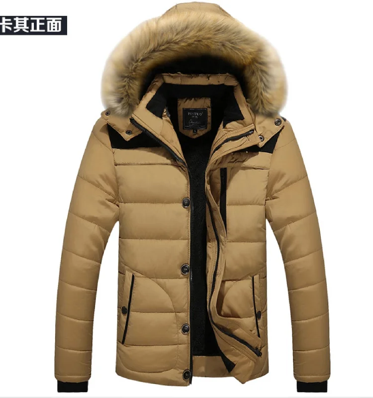 Khaki Mens Hooded Down Coat Winter Warm Ultra Light Down Jacket