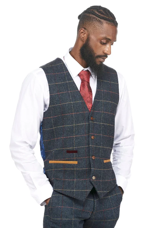 Eton Navy Blue Check Tweed Waistcoat :- Tweed Waistcoat