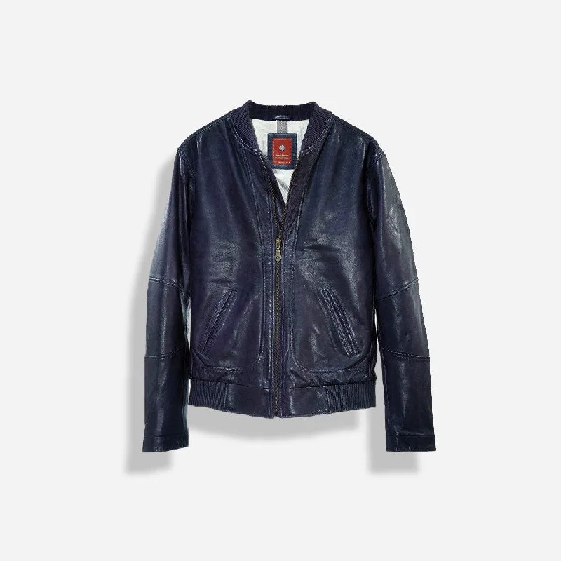 Fitted Leather Jacket, Navy