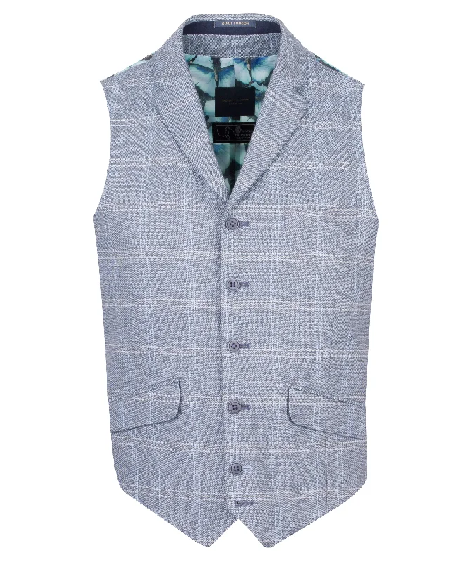 Guide London Blue Grey Checked Waistcoat