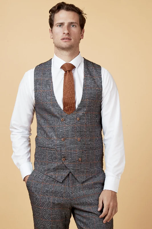 JENSON - Grey Check Double Breasted Waistcoat