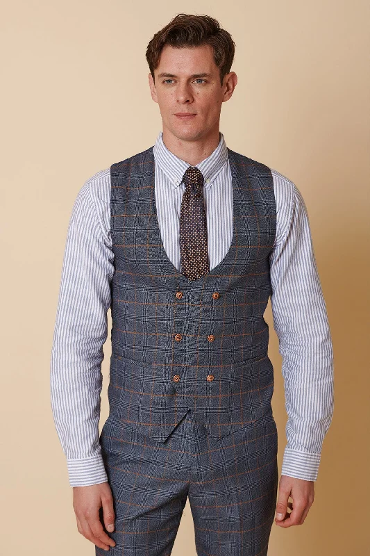 JENSON - Sky Blue Check Double Breasted Waistcoat