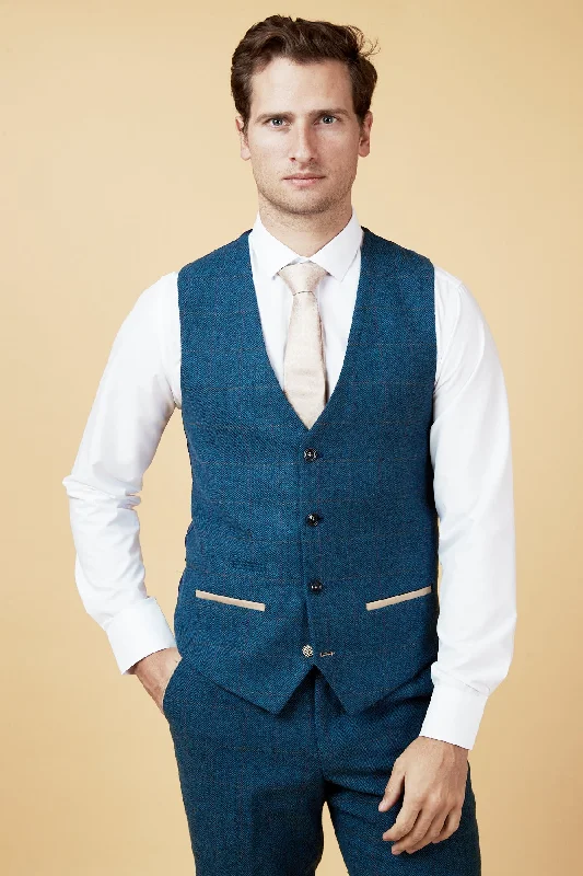 LEN DION - Blue Tweed Check Waistcoat