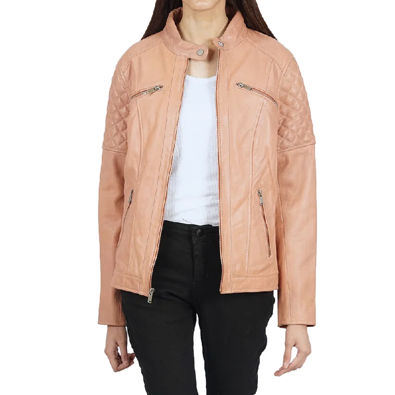 Malinda Baby Pink Biker Leather Jacket