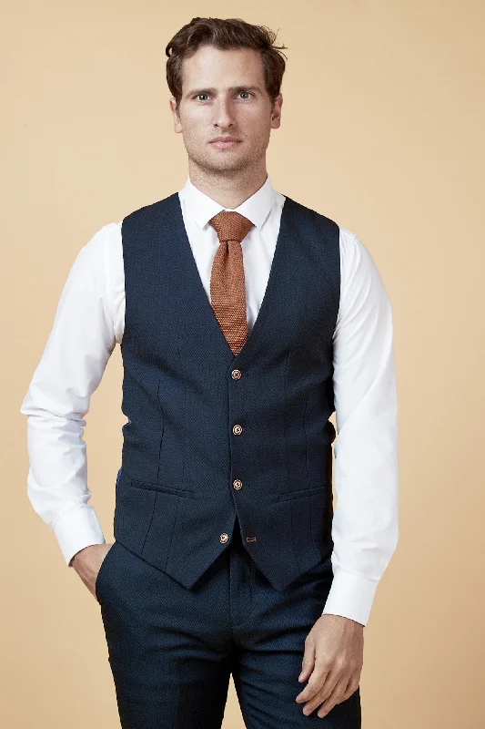 MAX - Navy Single Breasted Waistcoat