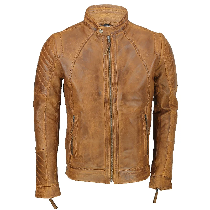 MEN’S TAN BIKER LEATHER JACKET