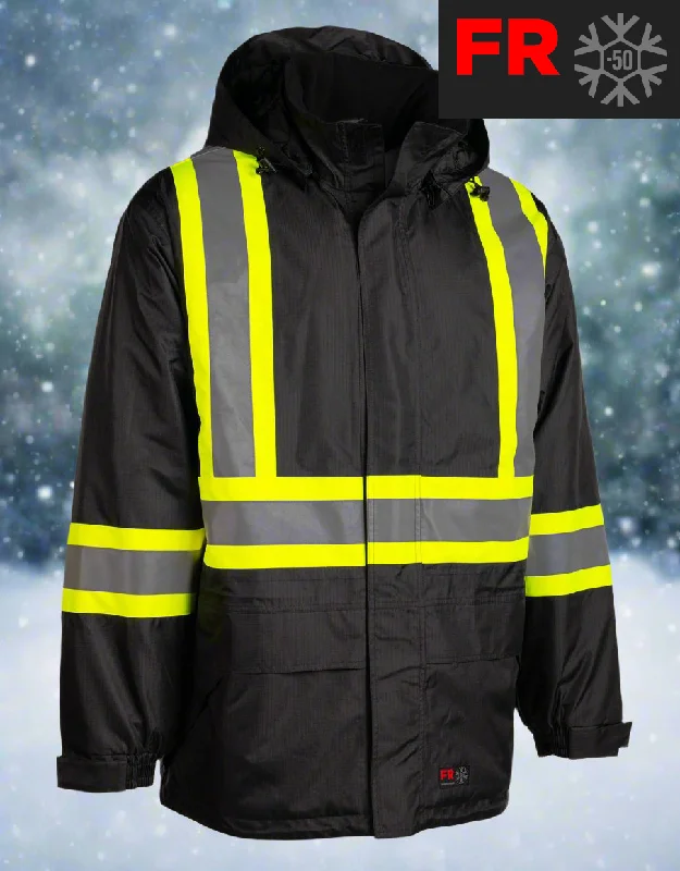 Men's Black Heavy Weight Hi-Vis -50 FR Ripstop Waterproof Jacket 024-FR705-MX-BK