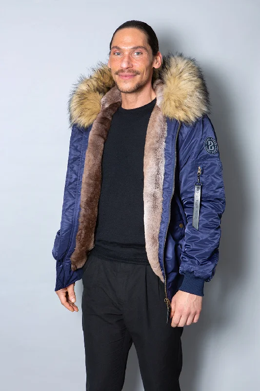 Mens Real Look Faux Fur Bomber Jacket with Natural Lining