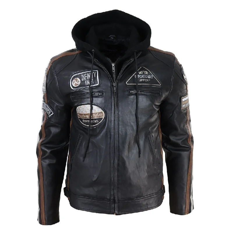 Men's Hooded Zipped Biker Leather Jacket | Infinity