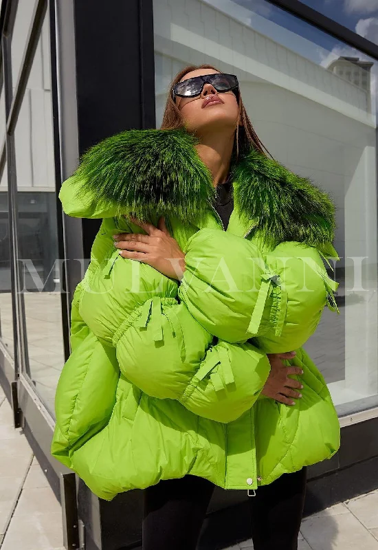 Neon Down Fur Jacket with Fox Fur