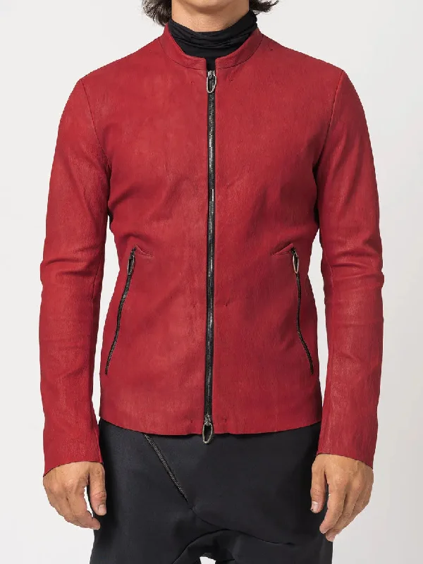 Red Textured Leather Jacket