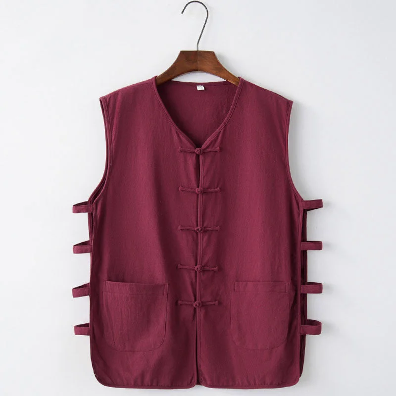 Signature Cotton V Neck Traditional Chinese Style Waistcoat