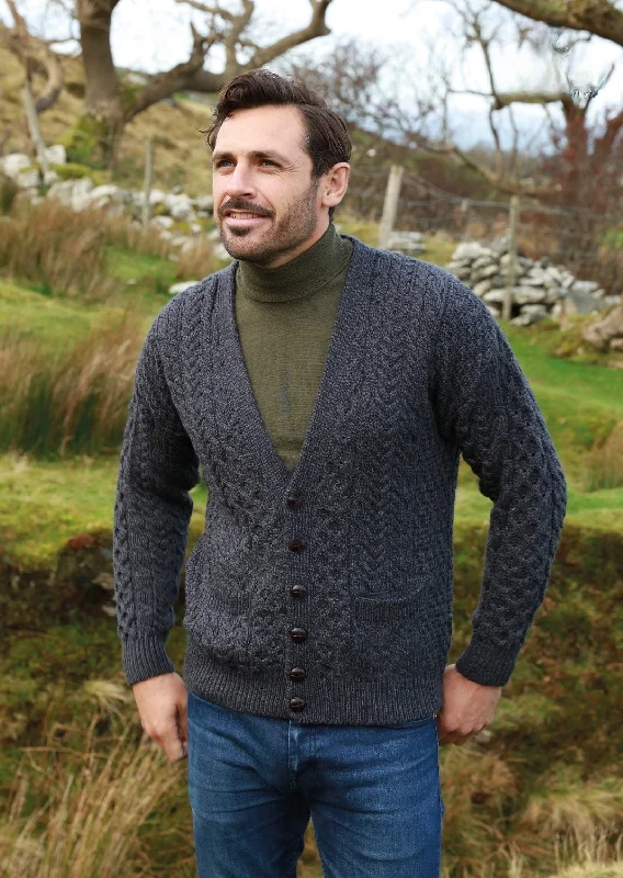 Aran V-Neck Cardigan | Charcoal