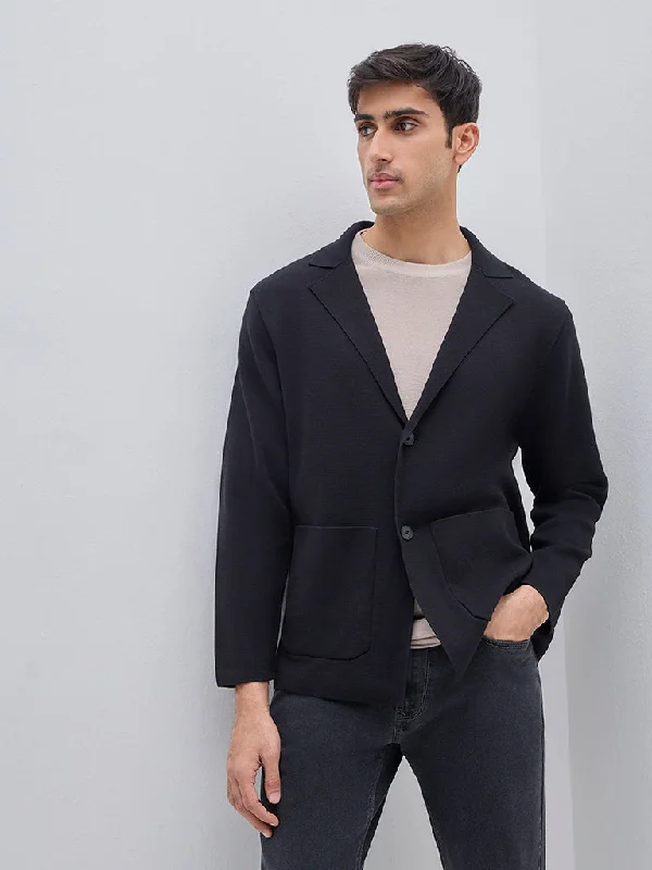 Ascot Black Relaxed-Fit Cotton Blend Blazer