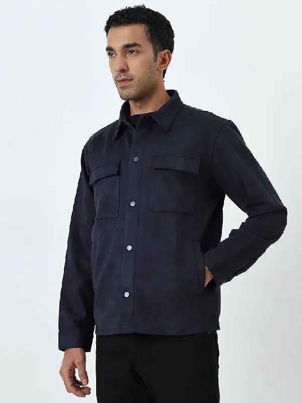 Ascot Navy Faux Suede Relaxed-Fit Jacket