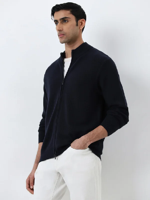 Ascot Navy Solid Relaxed-Fit Jacket