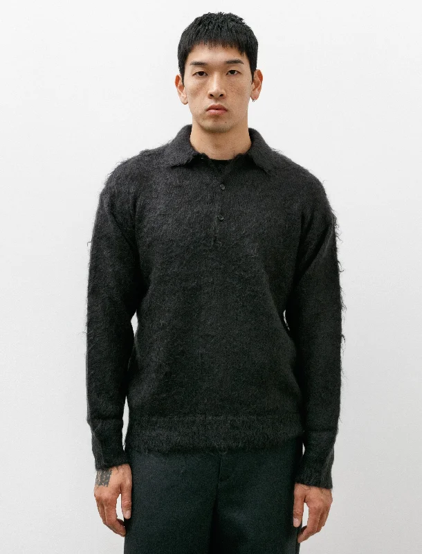 Brushed Super Kid Mohair Knit Polo Ink Black