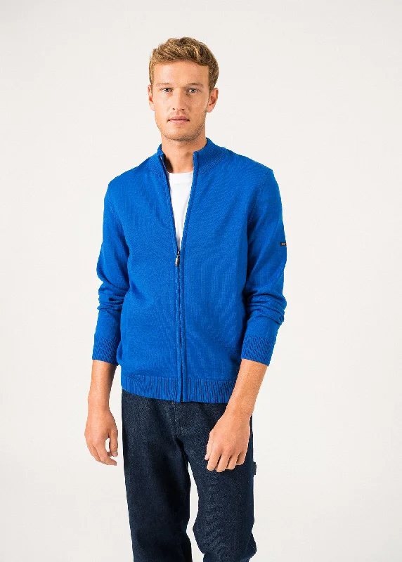 Colorado zipped cardigan - high-necked, in merino wool (GITANE/NAVY)